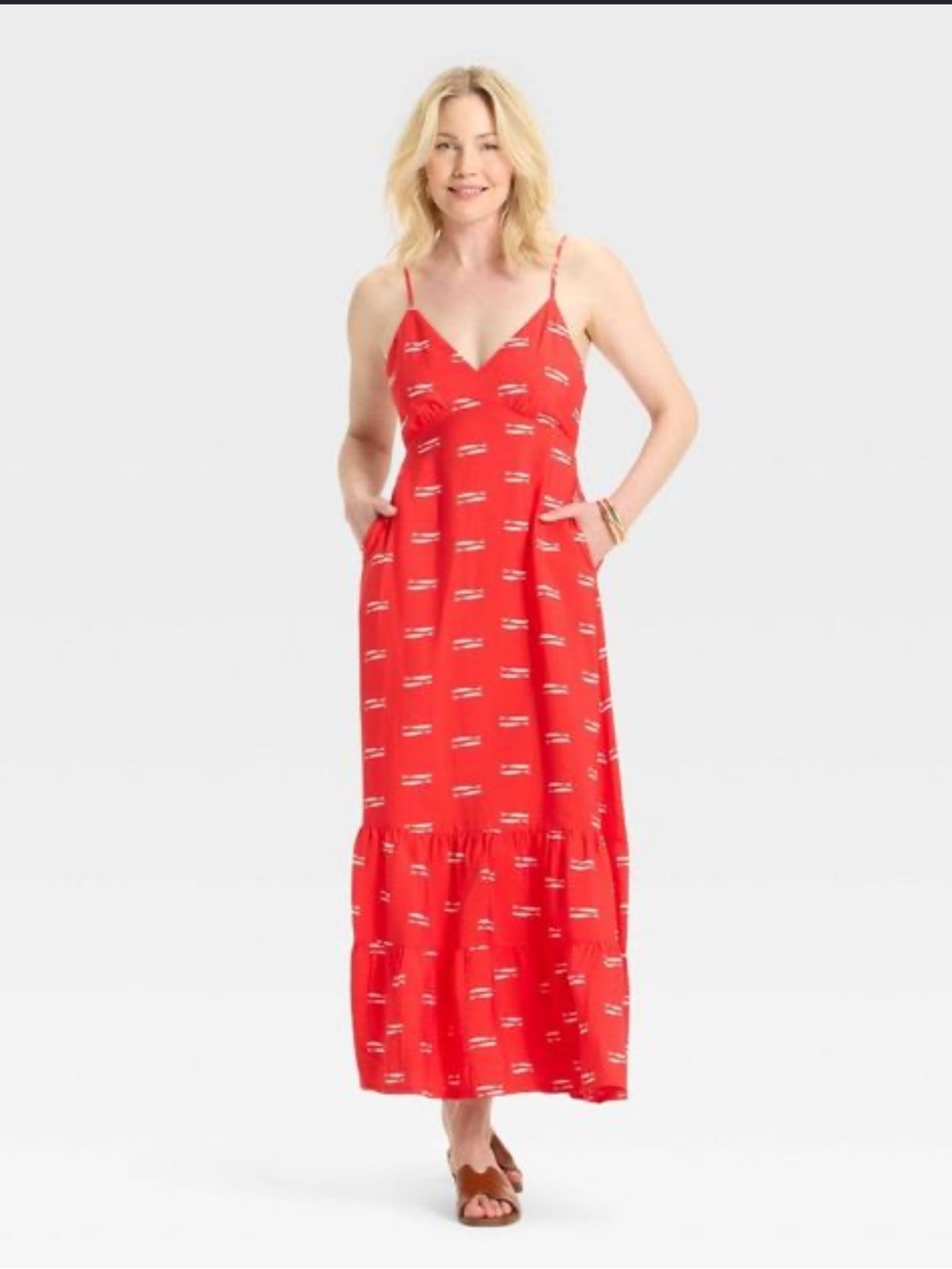 a new day Red Printed Spaghetti-Strap Maxi Dress